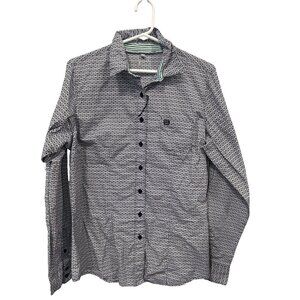 Cinch Geometric Button Down Shirt Mens XL Long Sleeve White Blue Career Western